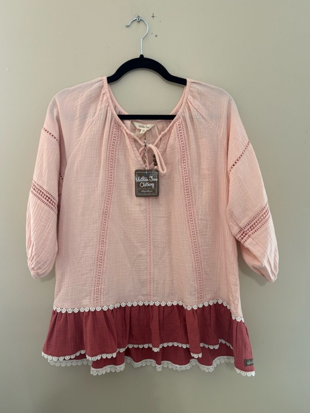 Matilda Jane Pink Blouse with Rose Hem Ruffle